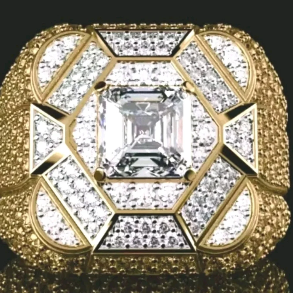 Simulated Diamond Mens Engagement Wedding Band Ring 3Ct 14k Yellow Gold Plated